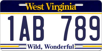 WV license plate 1AB789
