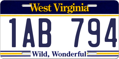 WV license plate 1AB794
