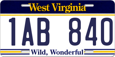 WV license plate 1AB840