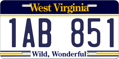 WV license plate 1AB851
