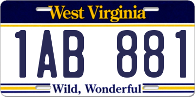 WV license plate 1AB881