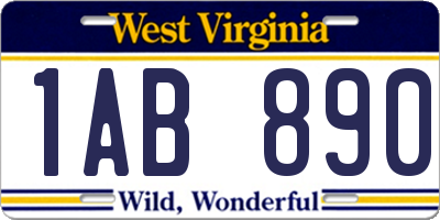 WV license plate 1AB890