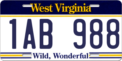 WV license plate 1AB988