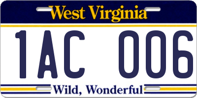 WV license plate 1AC006
