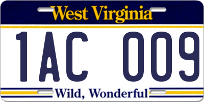 WV license plate 1AC009