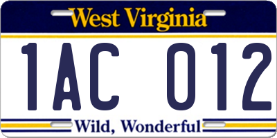 WV license plate 1AC012