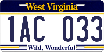 WV license plate 1AC033