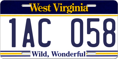 WV license plate 1AC058