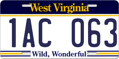 WV license plate 1AC063