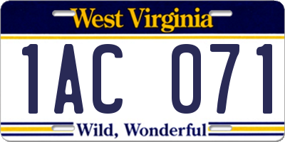 WV license plate 1AC071
