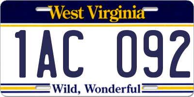 WV license plate 1AC092