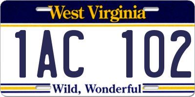 WV license plate 1AC102