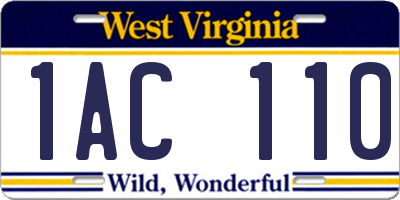 WV license plate 1AC110