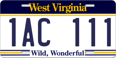 WV license plate 1AC111