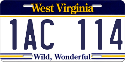 WV license plate 1AC114