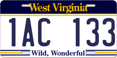WV license plate 1AC133