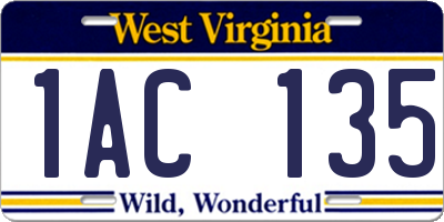 WV license plate 1AC135