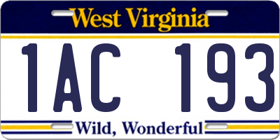 WV license plate 1AC193