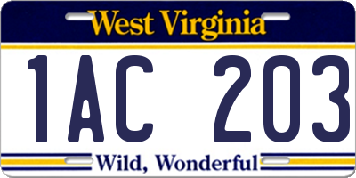 WV license plate 1AC203