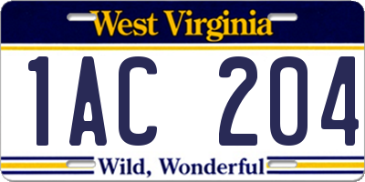 WV license plate 1AC204