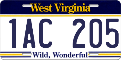 WV license plate 1AC205
