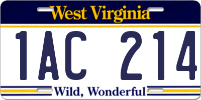 WV license plate 1AC214