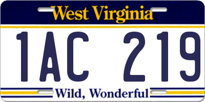 WV license plate 1AC219
