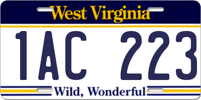 WV license plate 1AC223