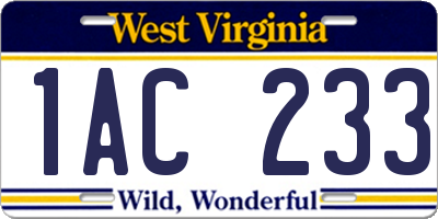 WV license plate 1AC233