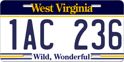 WV license plate 1AC236