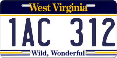 WV license plate 1AC312