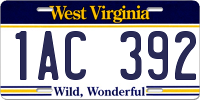 WV license plate 1AC392