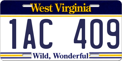 WV license plate 1AC409