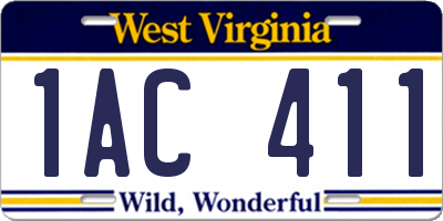 WV license plate 1AC411