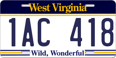 WV license plate 1AC418