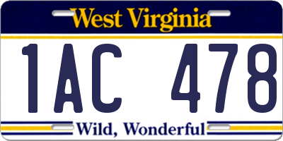 WV license plate 1AC478