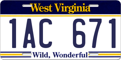 WV license plate 1AC671