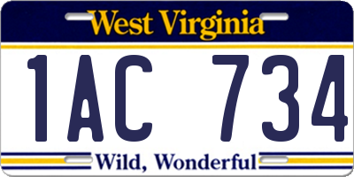 WV license plate 1AC734