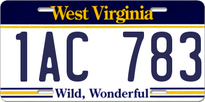 WV license plate 1AC783