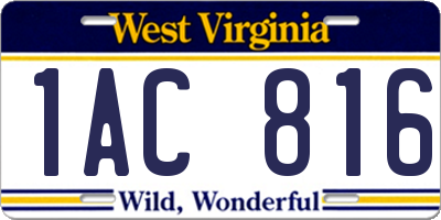 WV license plate 1AC816