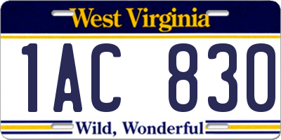 WV license plate 1AC830