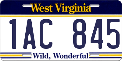 WV license plate 1AC845