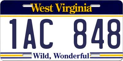 WV license plate 1AC848