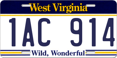 WV license plate 1AC914