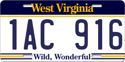 WV license plate 1AC916