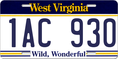 WV license plate 1AC930
