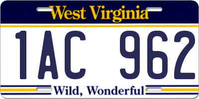WV license plate 1AC962