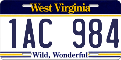 WV license plate 1AC984