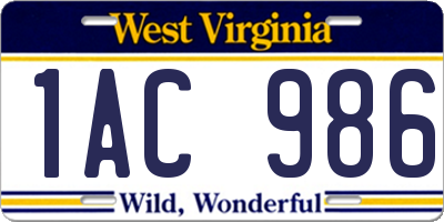 WV license plate 1AC986
