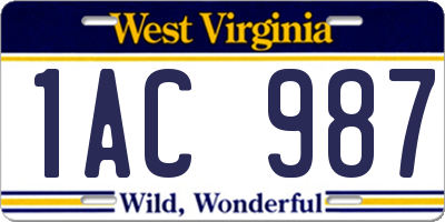 WV license plate 1AC987